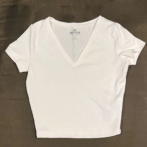 White baby tee (v neck/ribbed) from Hollister
